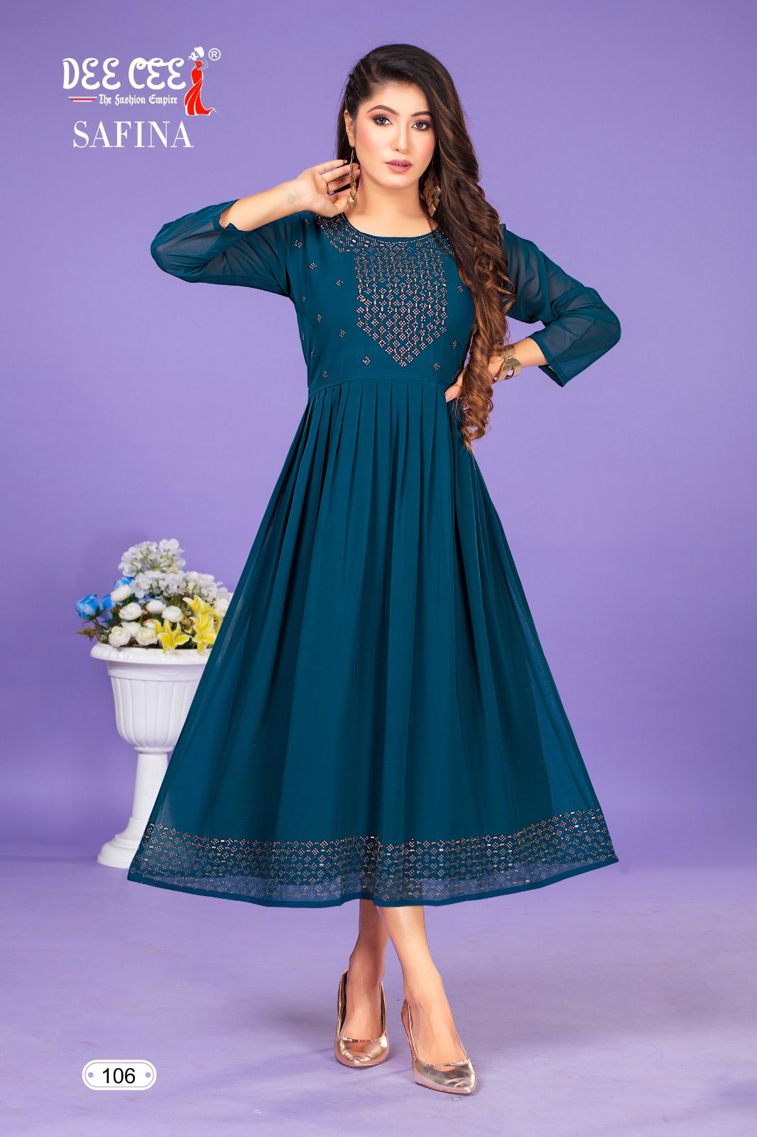 Safina By Dee Cee Flared Plain Georgette Kurtis Wholesale Clothing Distributors In India
